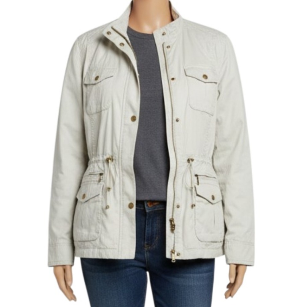 LL Bean Fleece Lined Utility Field Jacket Womens XLP XL Petite Stone Safari Coat